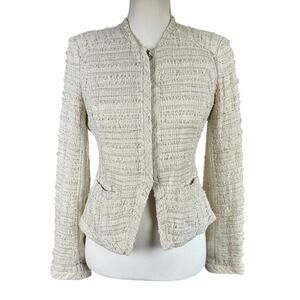 Derek Lam 10 Crosby Tweed Jacket Women Size 6 Cream Peplum Waist Zipper Accents